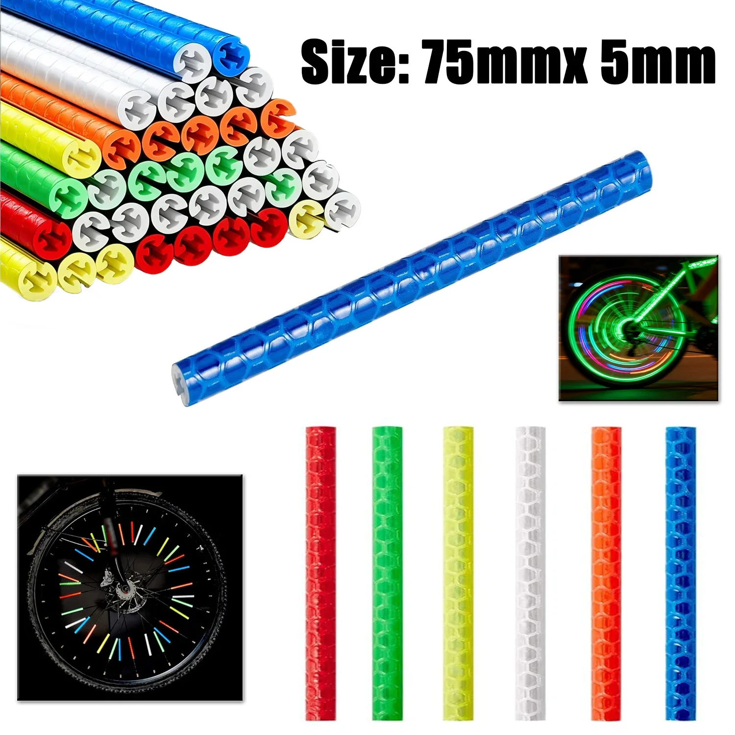 12-72Pcs Bicycle Spoke Reflective Stickers, Colorful Safety Warning Light Tube Reflector Kit for Night Riding, Bike Accessories