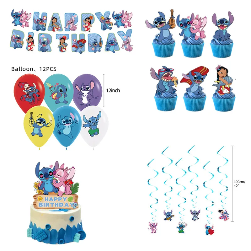 10PCS 12Inch Disney Lilo and Stitch Latex Balloon Set Globo Boy Girl's Birthday Party Baby Shower Party Decorations Kid Toys