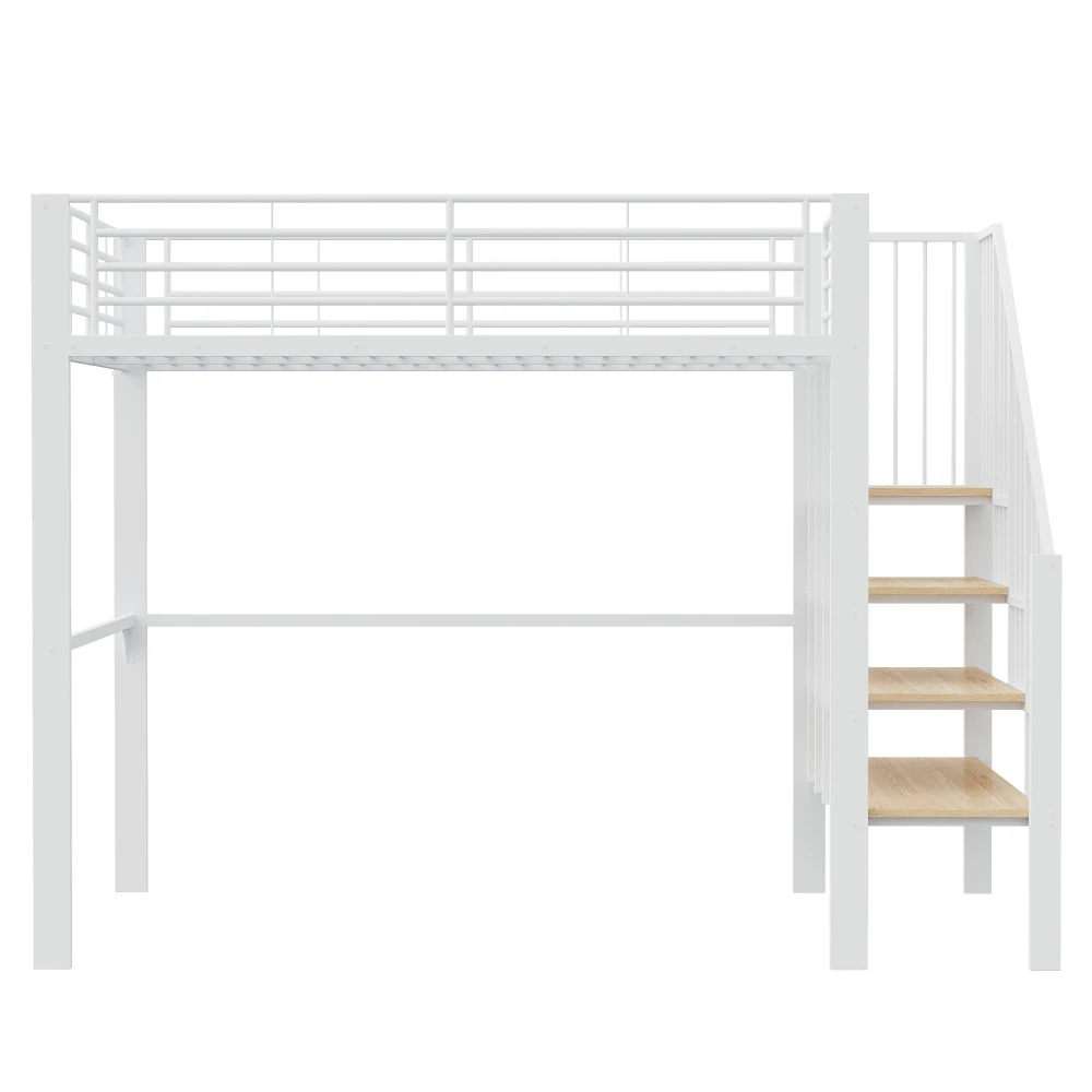 Stabiles Hochbett aus Metall, 90 x 200 cm/140 x 200 cm, mit geräumigem Stauraum unter dem Bett und Treppe für Kinder und Erwachsene, Bettgestelle und -gestelle – Detail 29
