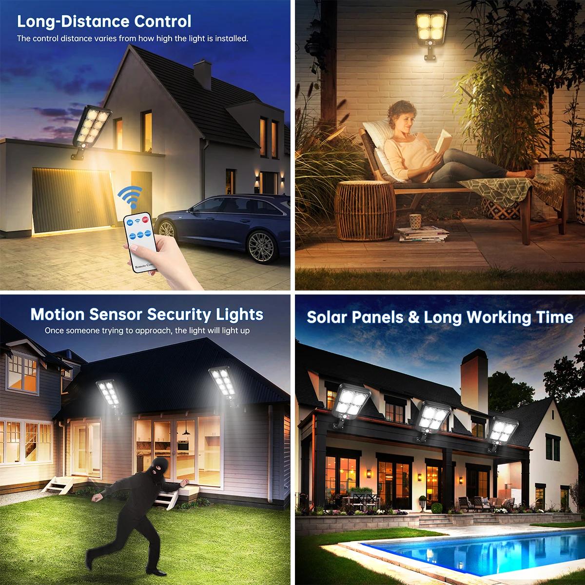 Bellissime lampioni solari Lampada solare impermeabile per esterni con telecomando 3 modalità di funzionamento IP65 impermeabile per giardino a parete