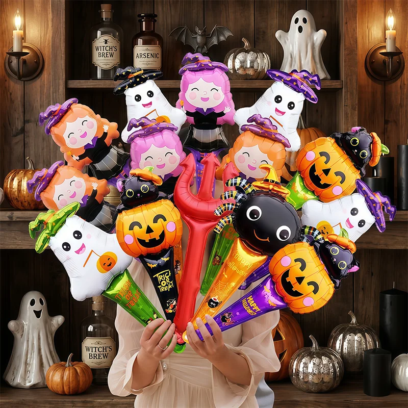 22-teiliges Halloween-Set mit Handballons aus Folie, Partyzubehör für Kinder & Foto-Requisiten, Festliche Dekorationen für Geburtstag & Halloween-Party – Detail 4