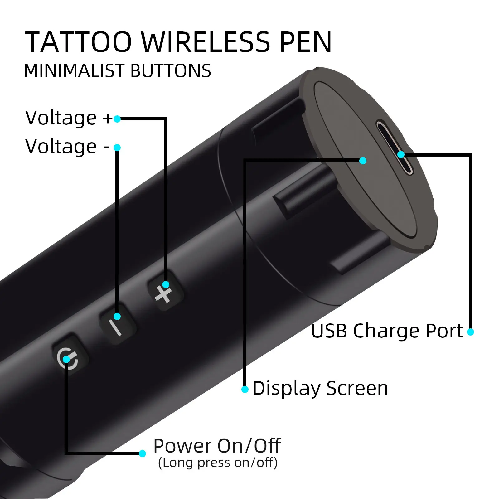 Máquina de tatuaje inalámbrica portátil, pluma, batería de litio, fuente de alimentación, pantalla Digital LED, cartucho de tatuaje, agujas, sombreador delineador