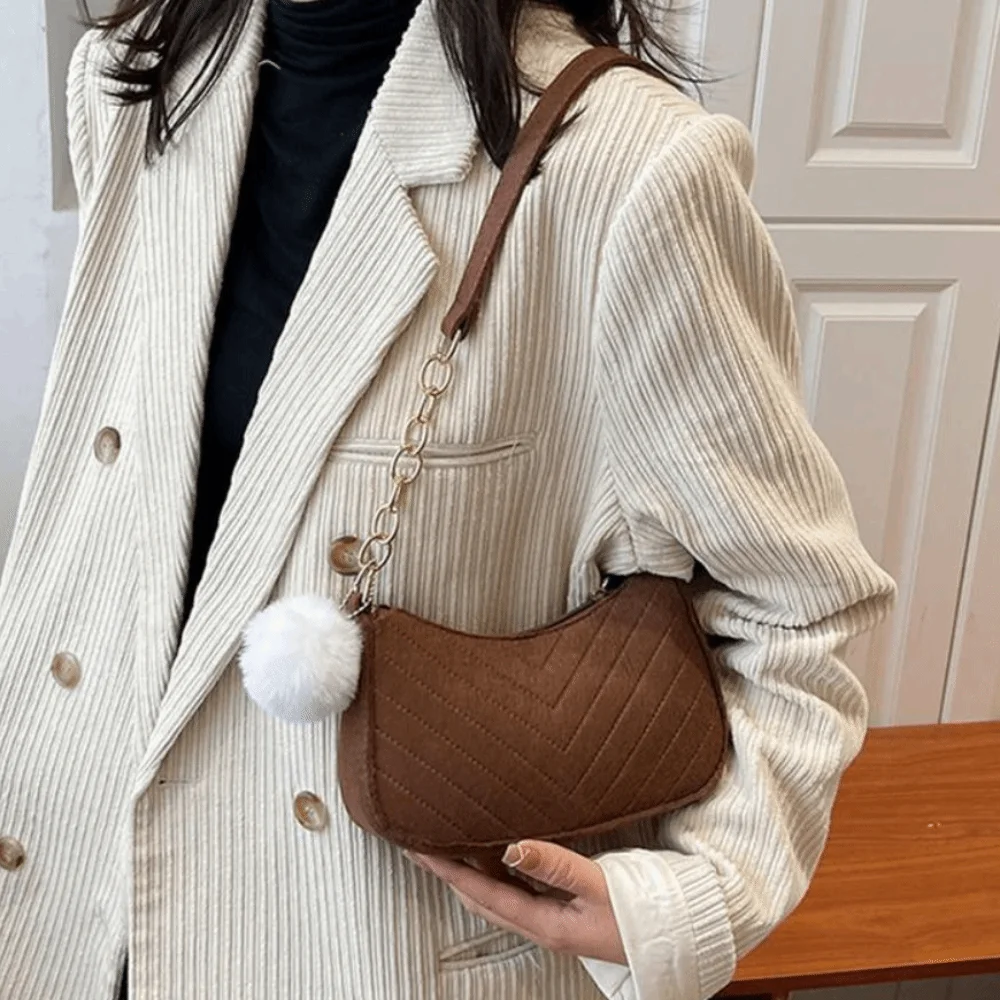 New Felt Women Shoulder Bag Mini Small Square Underarm Handbag With Pom Poms Small Square Purse Woman Casual