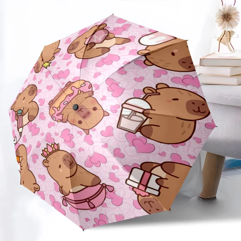 

1 шт. зонт капибары с рисунком кавайного медведя-милый мультяшный дизайн медведя с розовыми сердечками, прочная железная рама, портативный складной