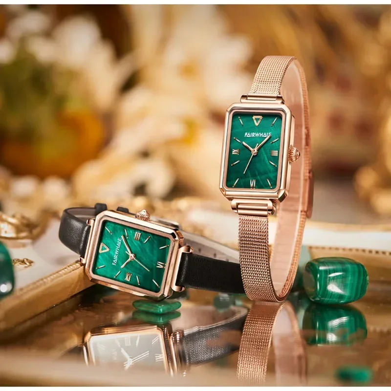 Mark Fairwhale 3270 Fashion Rose Watches for Women Quartz Wristwatch Ladies Rectangle Green Watches Girl Gift Relogio Feminino