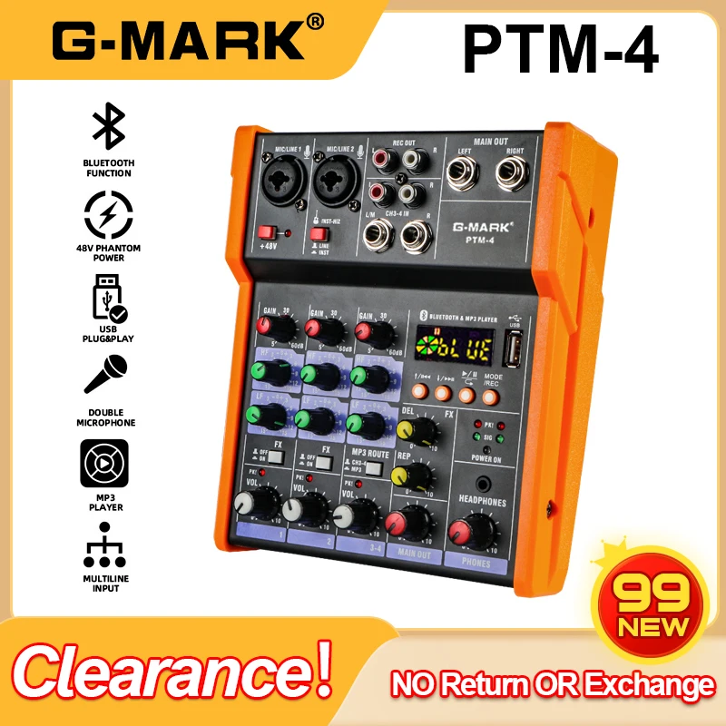 

99 New , Sound Board Mixer G-MARK PTM-4 Bluetooth 48V Phantom Power Mixing Console 4 Channels USB Interface For Studio Live