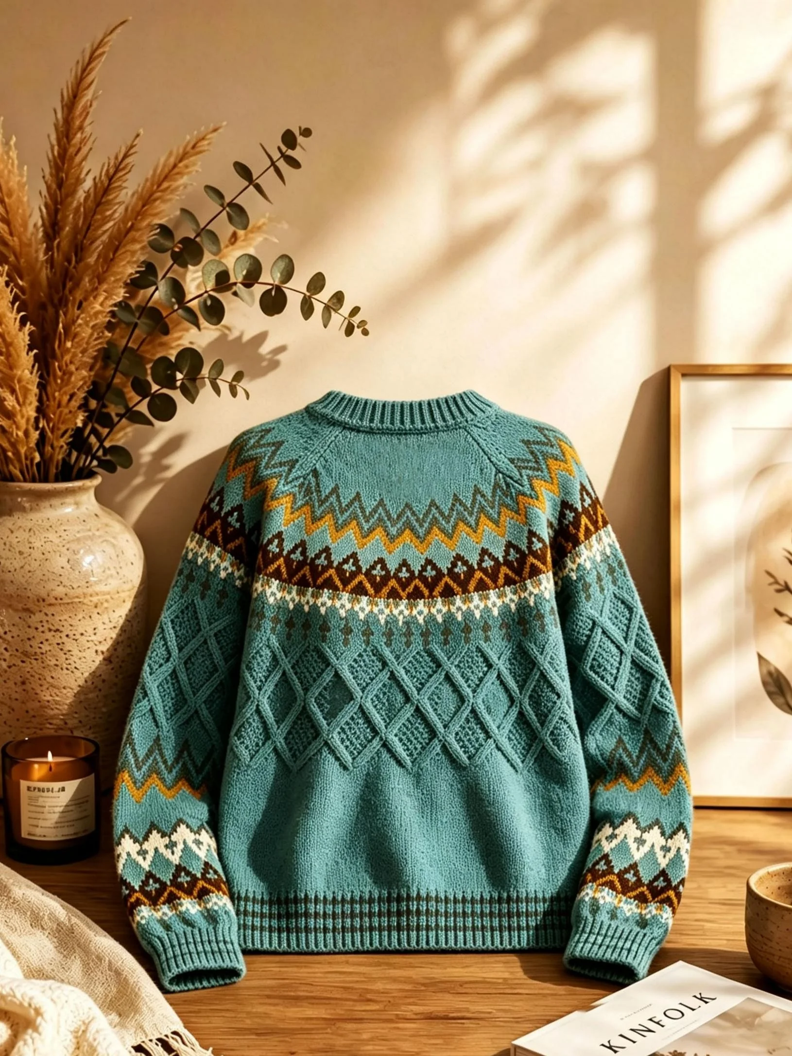 Women's diamond pattern contrast-colored round-neck pullover, multi-colored exquisite jacquard sweater, autumn and winter style