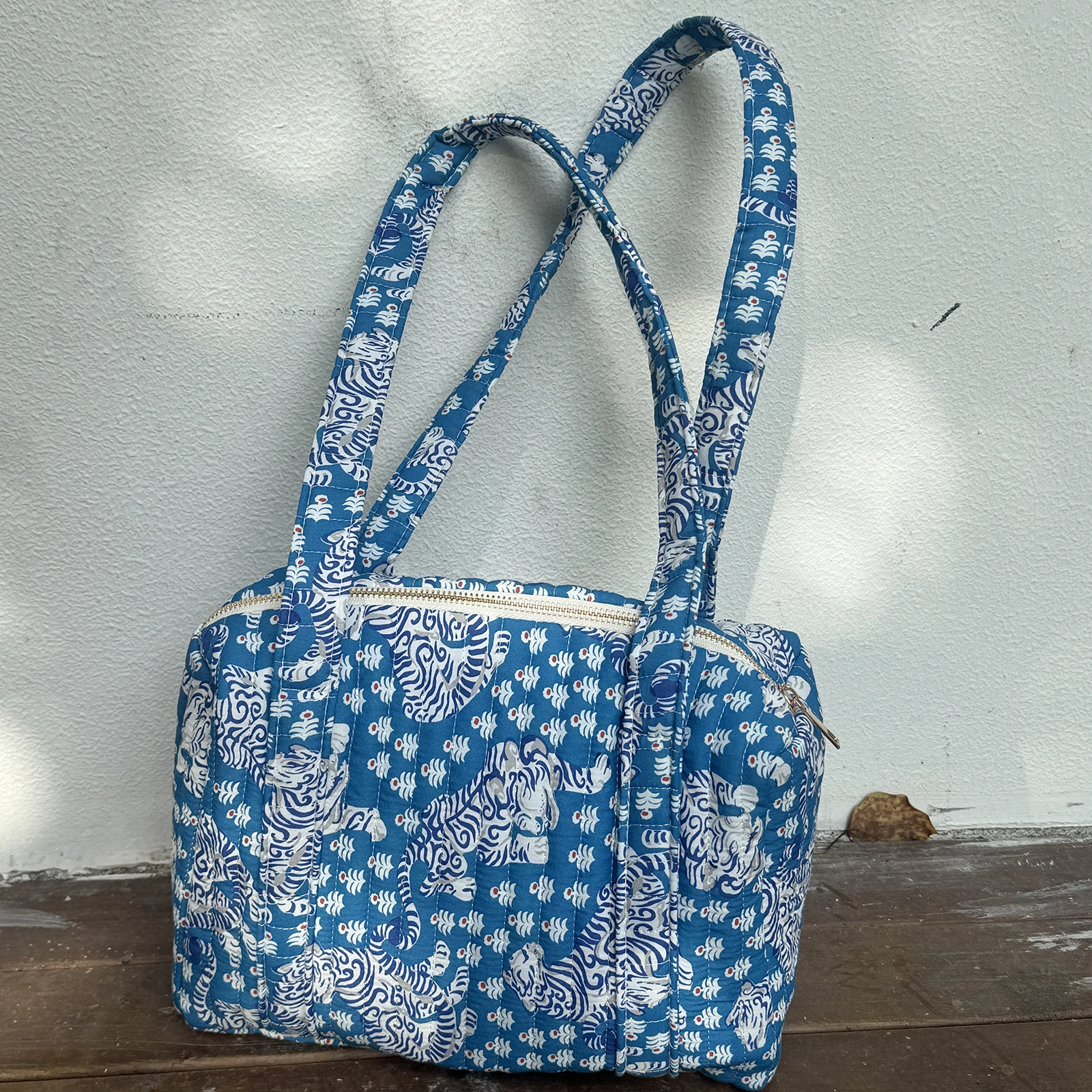 Gesteppte Schultertasche für Damen, Boho-Tigermuster, große Kapazität, Handtasche mit Reißverschluss – Detail 11