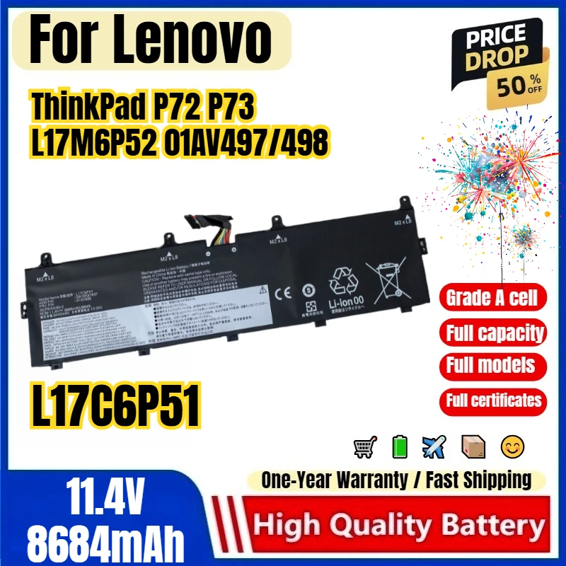 L17C6P51 for Lenovo ThinkPad P72 P73 L17M6P52 01AV497/498 Laptop Battery 0 Cycle High Quality High Capacity Replacement Bateria