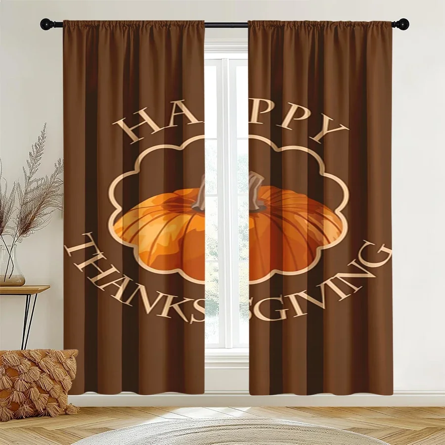 Happy Thanksgiving Autumn Pumpkin Fall Decor Curtain Panels for Seasonal Home Window Dressing
