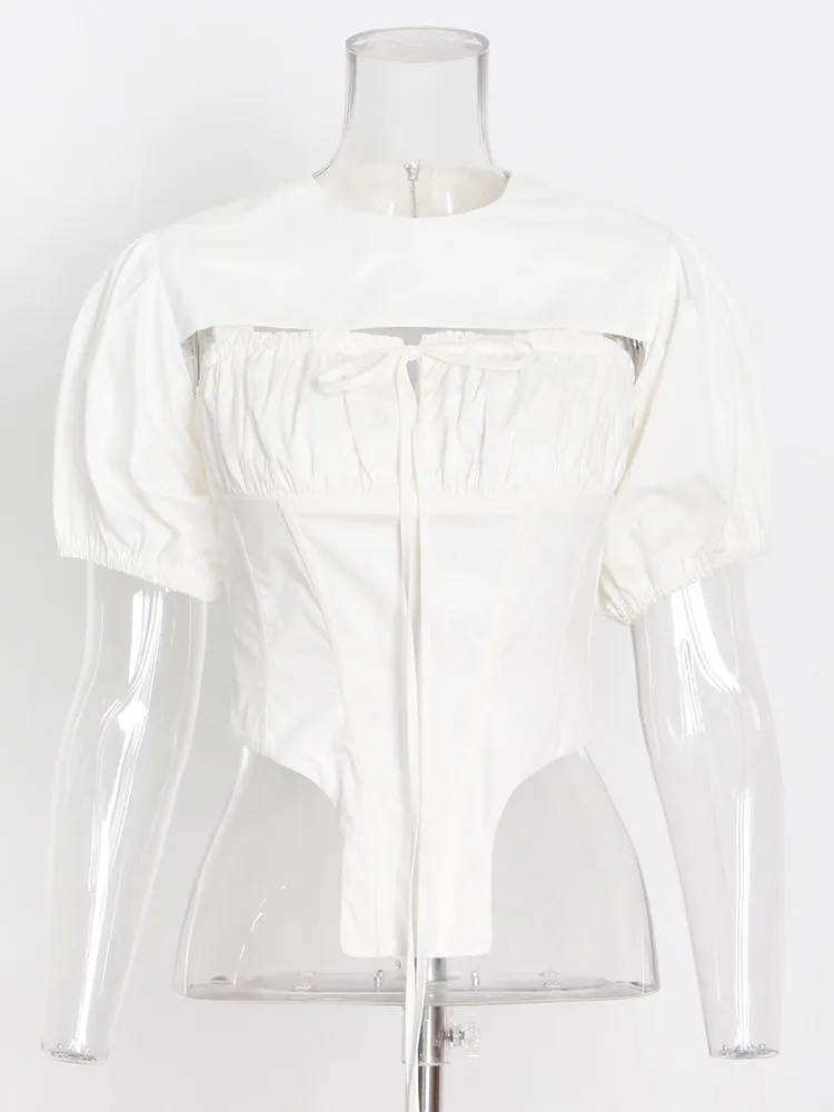 KBQ-Irregular Two Piece Sets for Women, Square Collar, Sleeveless Folds Tank Tops,Round Neck,Puff Sleeve Coats,Casual Female Set