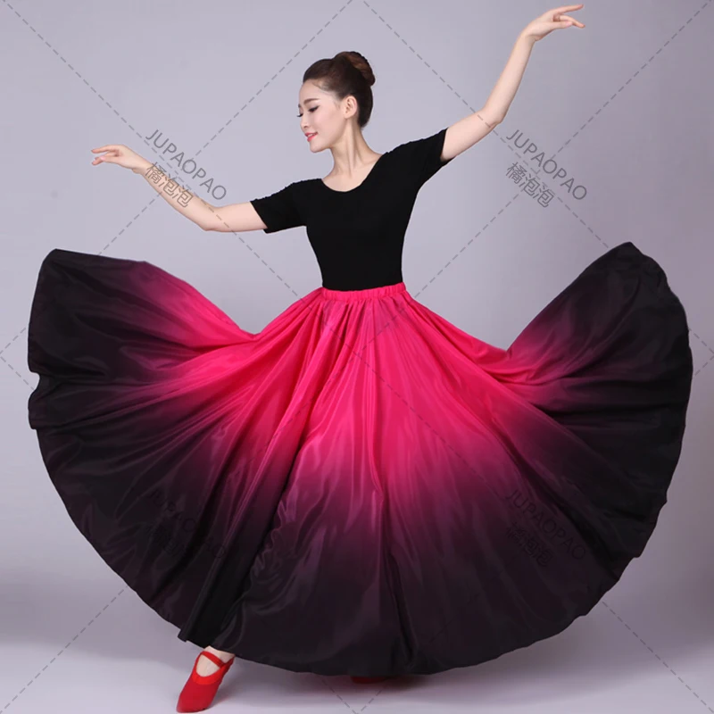 Traje de dança espanhola gradiente para mulheres, saia flamenca elegante, vestidos ciganos, salão de baile, tourada, roupas para performances