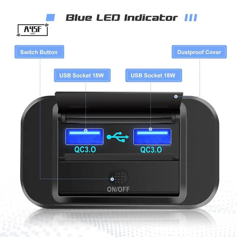 

A45F-2Piece 12V RV USB-розетка 36W Dual QC3.0 USB Автомобильное зарядное устройство Розетка 12V 24V Автомобильное зарядное устройство Панель переключателя с крышкой
