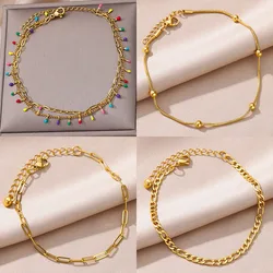 Colorful Boho Drops Anklets For Women Gold Color Stainless Steel Geometric Anklet Luxury Wedding Aesthetic Summer Jewelry Gift