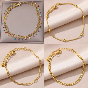 Colorful Boho Drops Anklets For Women Gold Color Stainless Steel Geometric Anklet Luxury…