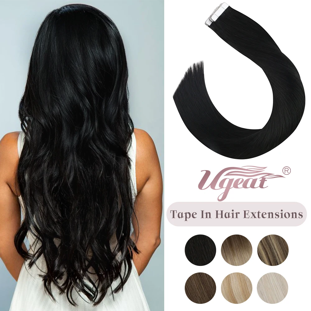 

Ugeat Tape in Hair Extensions Brazilian Hair Off Black Natural Color Tape in Extensions Smooth Silky Human Hair 50G Per Pack