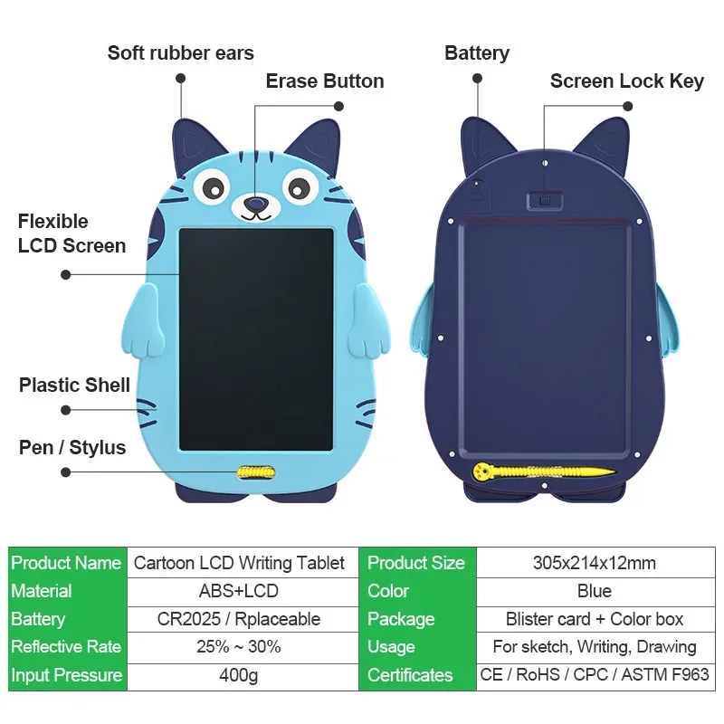 TOPMAYA 8.5 นิ้วการ์ตูนกระดานวาดภาพอิเล็กทรอนิกส์หน้าจอ LCD เขียนแท็บเล็ตกราฟิกดิจิตอลแผ่นเขียนด้วยลายมือเขียนของเล่นสำหรับเด็ก