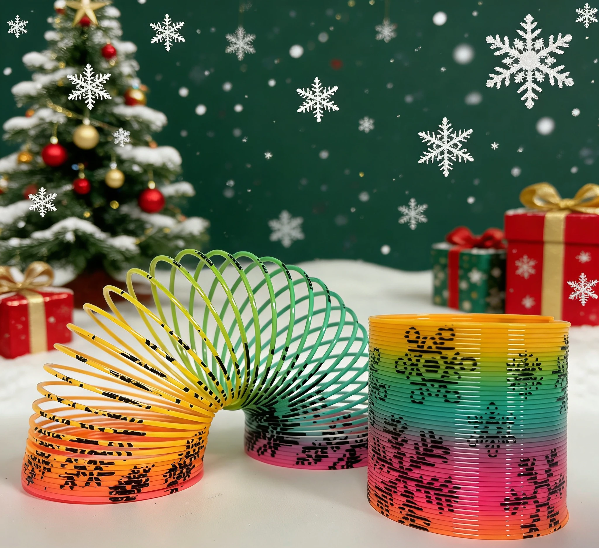 1/3/6pcs Christmas Pattern Slinky Rainbow Spring Toy Pack of 1/3/6 Multicolor Elastic Winding Toys for Kids