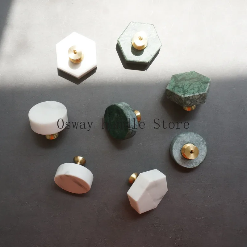 Light Luxury White Green Marble +brass Handle Wardrobe Dresser Knob Cupboard Cabinet Door Handles Drawer Pulls Decor Furniture