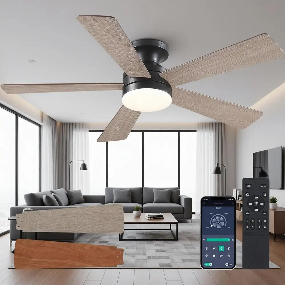 Lámpara de Techo Interior/Exterior de 46 Pulgadas con Control Remoto/Aplicación, Luz de Perfil Bajo con 6 Velocidades, Regulable, Adecuada para Dormitorio, Sala de Estar