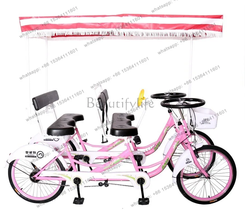 24-Inch row four-person four-wheel sightseeing bicycle luxury steering wheel integrated