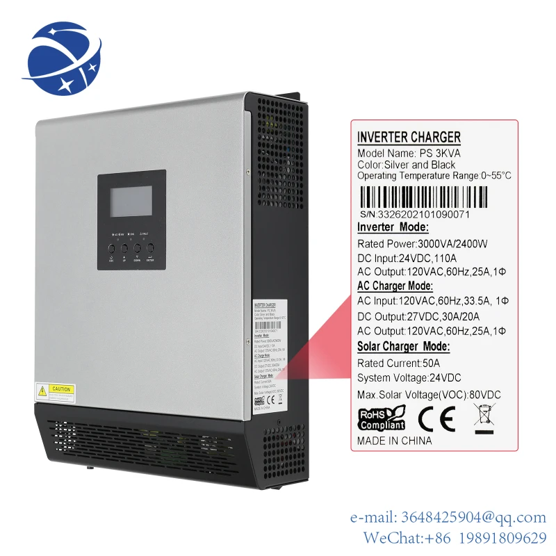 YYHC Hybrid Solar Inverter 24V 110V 220V Pure Sine Wave Inverter 2400W 3KVA Solar Panel Generator Portable Wechselrichter