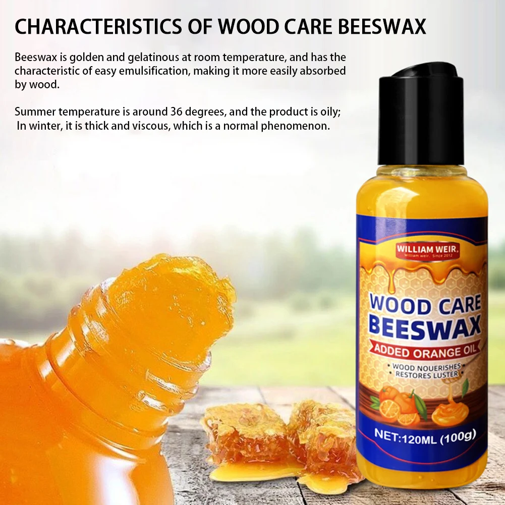 120ml Wood Care Wax Wood Furniture Seasoning Beewax for Floor Tables Maintenance Cleaning Polished Wax for Preventing Cracking