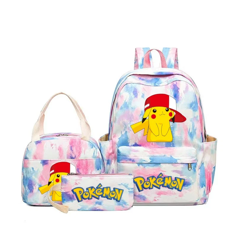 3 szt. Pikachu plecak długopis Lunch tęczowe torby Bookbags nastolatki tornistry podróżny plecak na laptopa dla dzieci