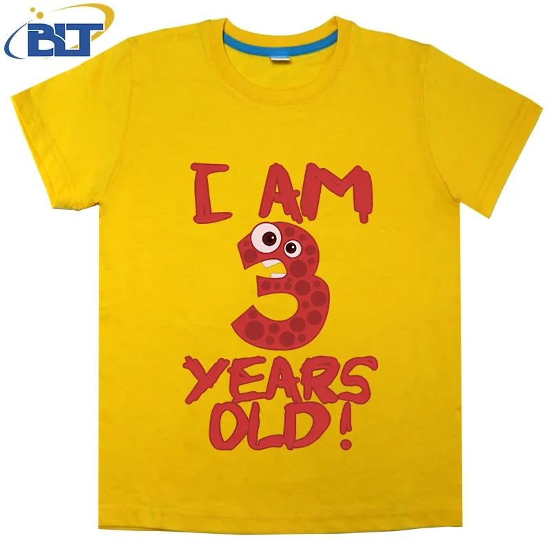 I'm 3 Years Old! Cute Monster Gift for Birthday kidsT-shirt summer children's cotton short sleeves