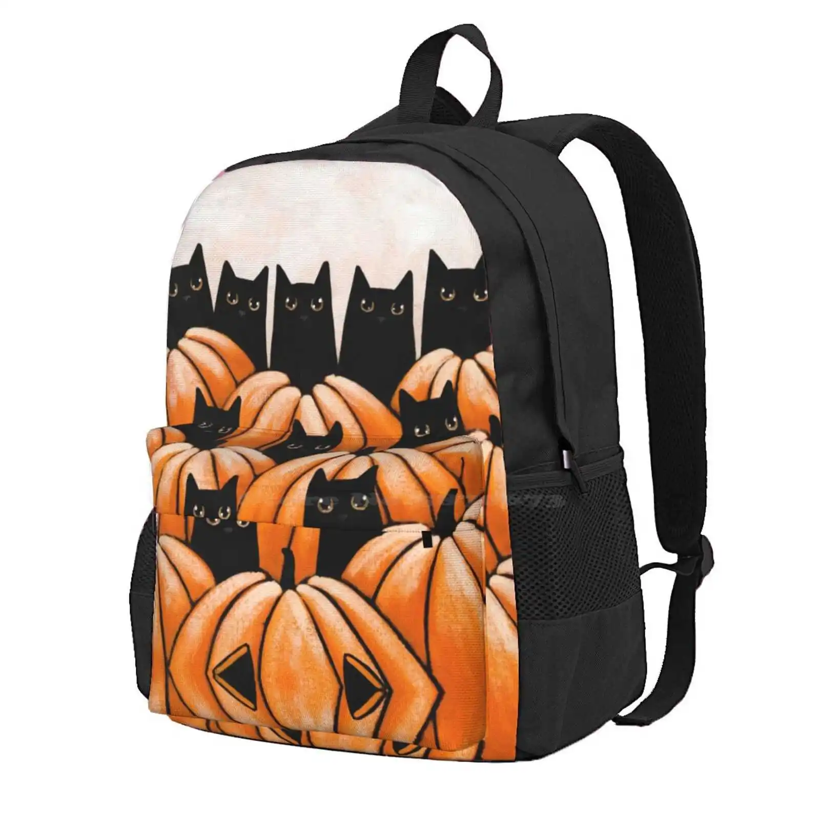 Black Cats In The Pumpkin Patch Hot Sale Schoolbag Backpack Fashion Bags Halloween Black Cats Pumpkin Patch Jack O Lantern Cats