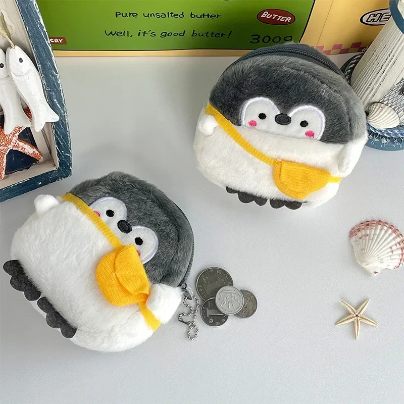 Little Penguin Coin Purse Mini Plush Soft Coin Wallet Girls Boys Lipstick Bag Data Line Bag Cartoon Zipper Animal Keychain Bag