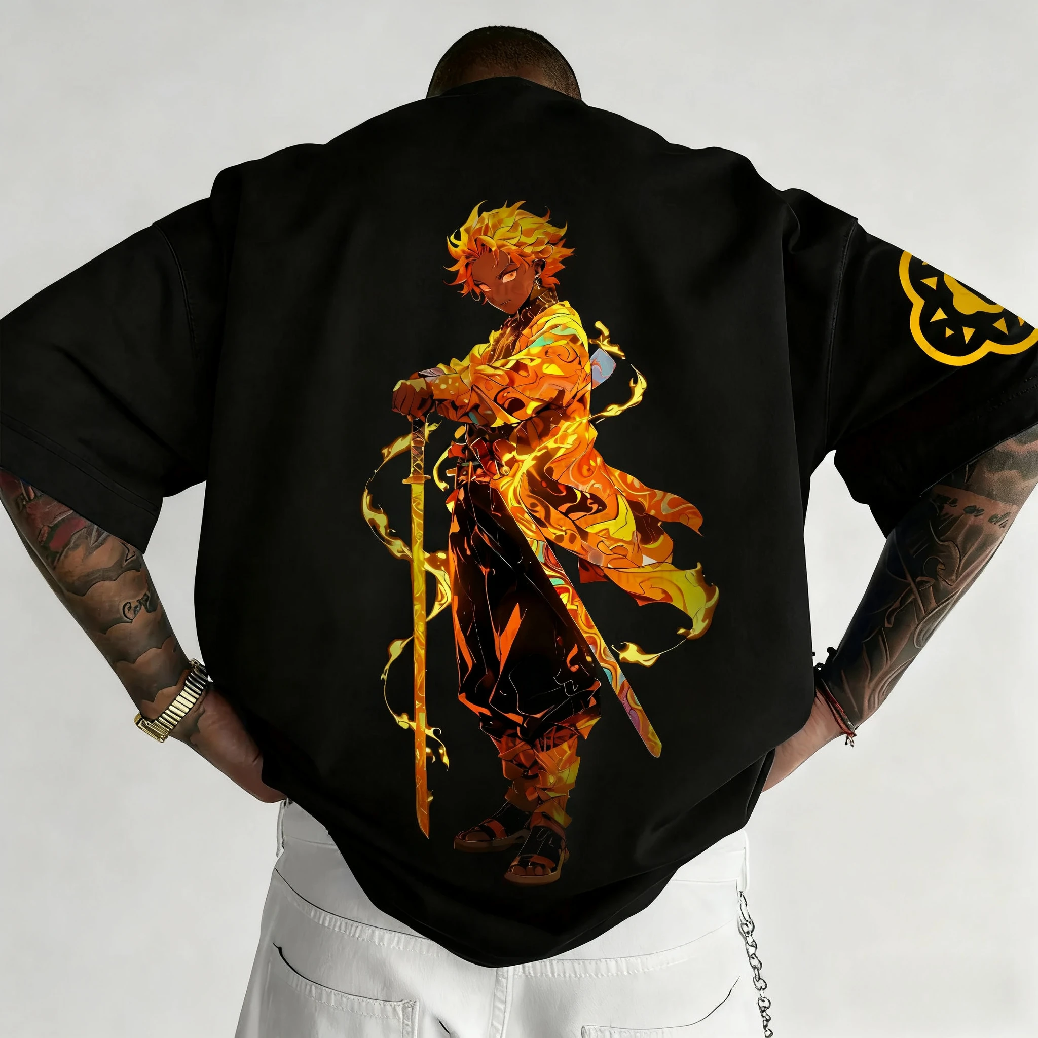 

Мужская трендовая футболка в стиле аниме «Demon Slayer», новинка лета 2029, принт Agatsuma Zenitsu, большие размеры, Harajuku, повседневный свободный топ для родителей и детей