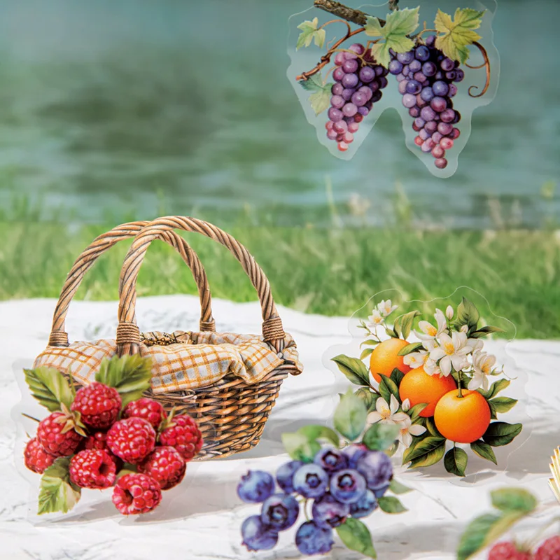 1 Packung/2er-Pack Aufkleber-Set mit gemischten Texturen, Beerenfrucht-Thema aus der Fruit Harvest Collection, 6 verschiedene DIY-Designs