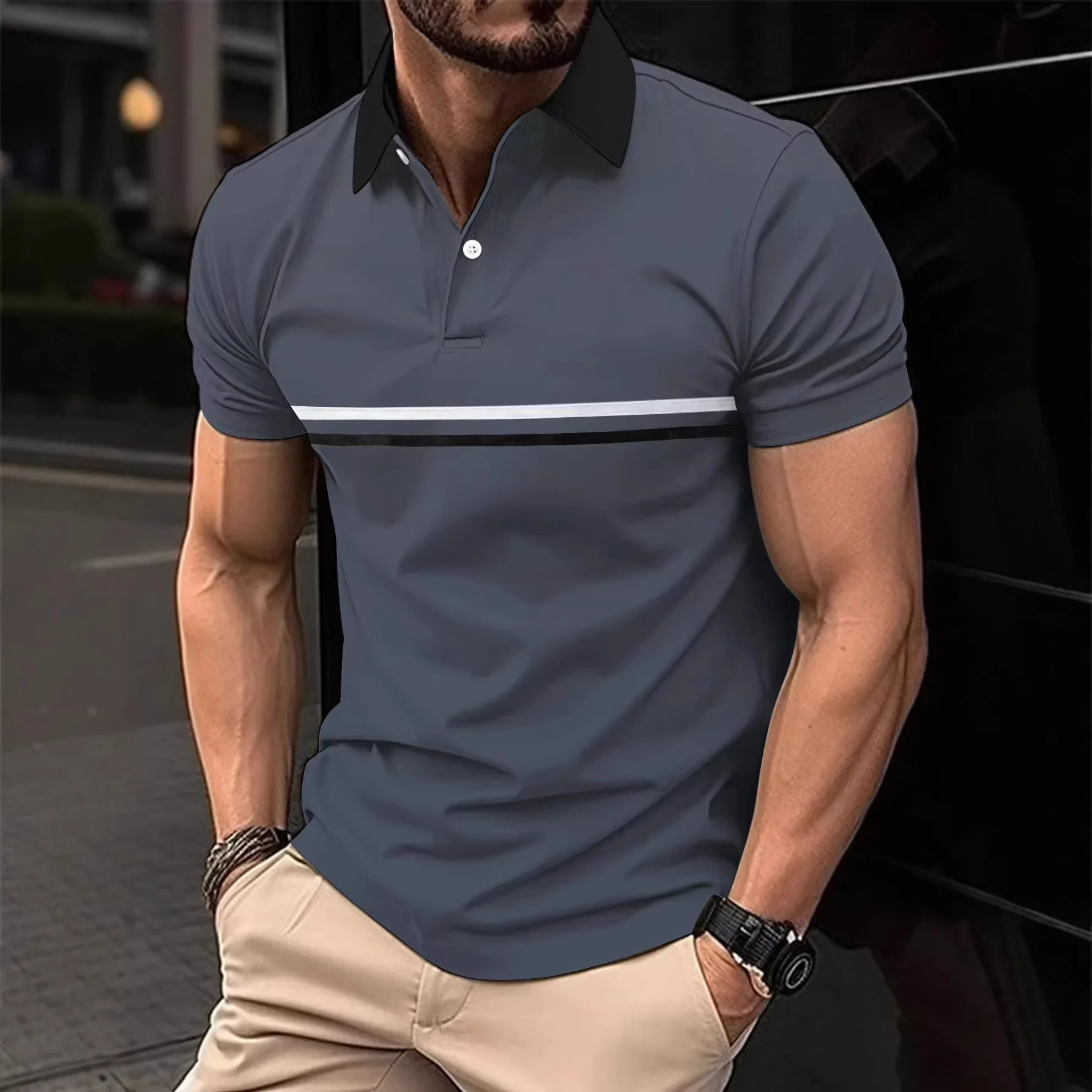 Summer POLO Shirt Button-spliced Men's Sports Polo Shirt Short Sleeve
