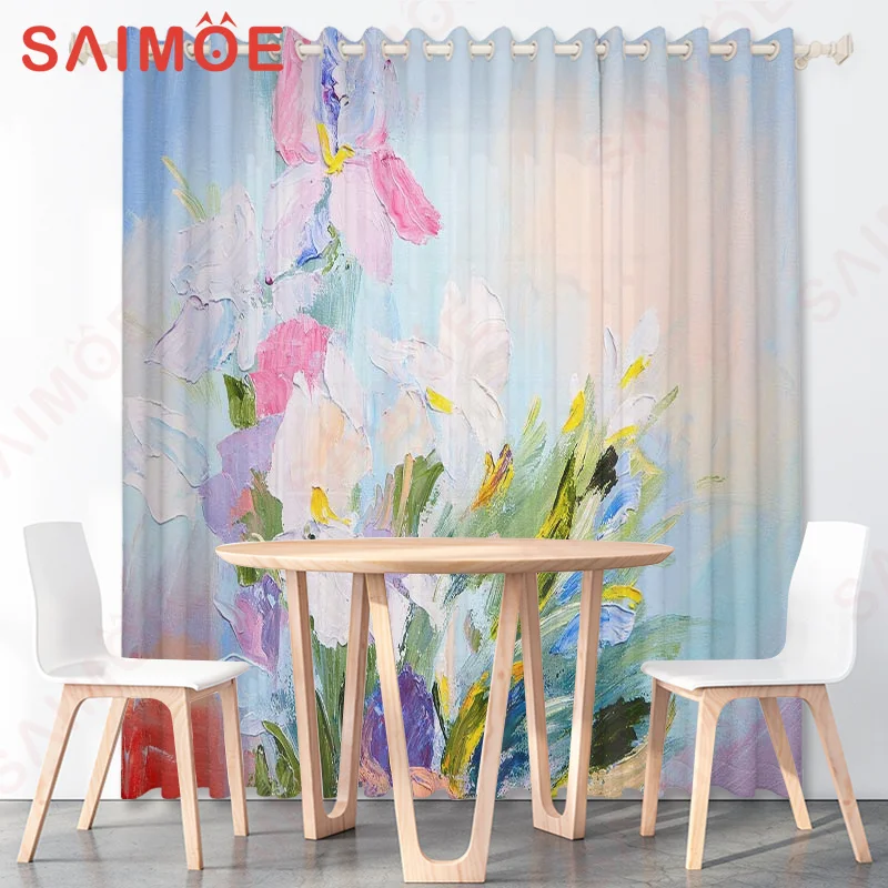 Pastoral Flowers Nature Scenery Curtains Customized Plant Garden Picture Thin Polyester Fabric Office Home Decoration with Hooks