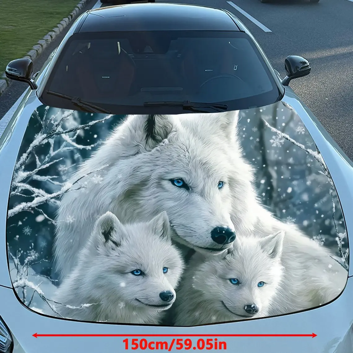 Winter Snow Scenery Wolf Car Hood Sticker-waterproof And Scratch Resistant PVC Car Sticker, Suitable For Cars, Trucks, And SUVs-