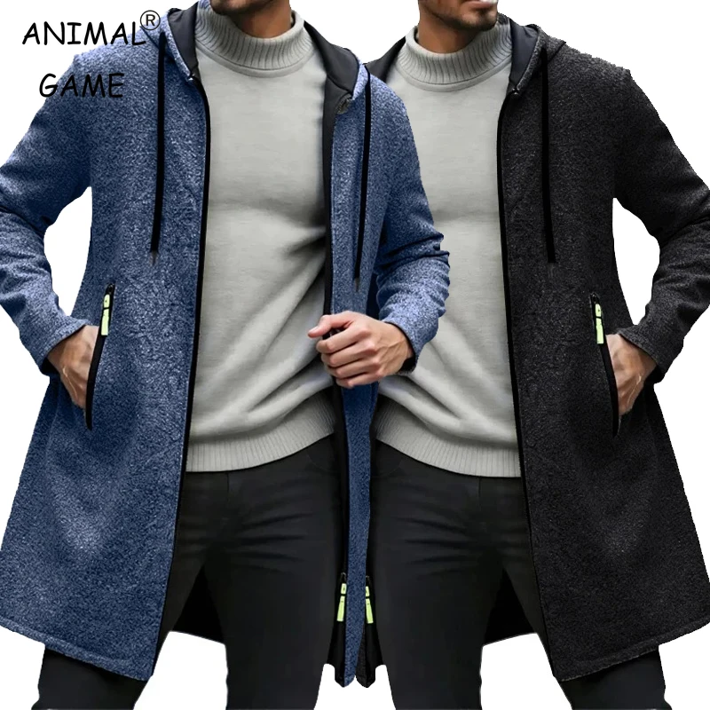 

Мужские толстовки на молнии с изображением животных, толстовки, длинные куртки для мужчин, теплая уличная одежда с капюшоном, мужское осеннее пальто большого размера
