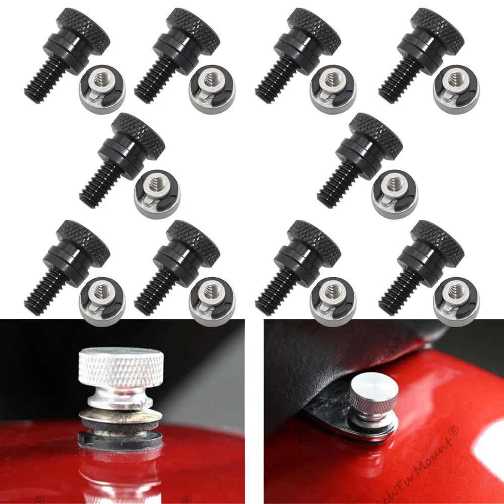 10Pcs Rear Fender Seat Bolt Kit Knurled Cut Durable Bolt For Harley All Models 1996-2019 Billet Aluminum  Black Bolt Silver Nut