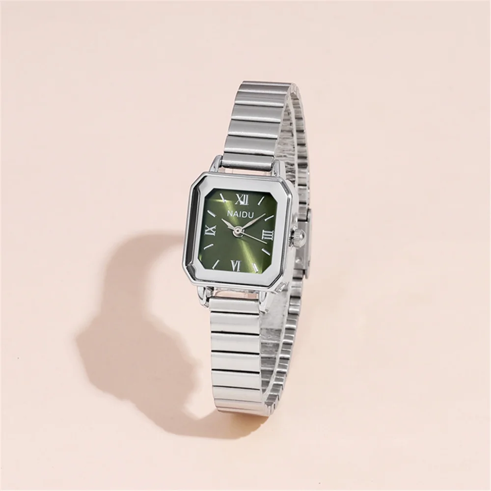 fashion simple rectangle dial silver steel band quartz women watch