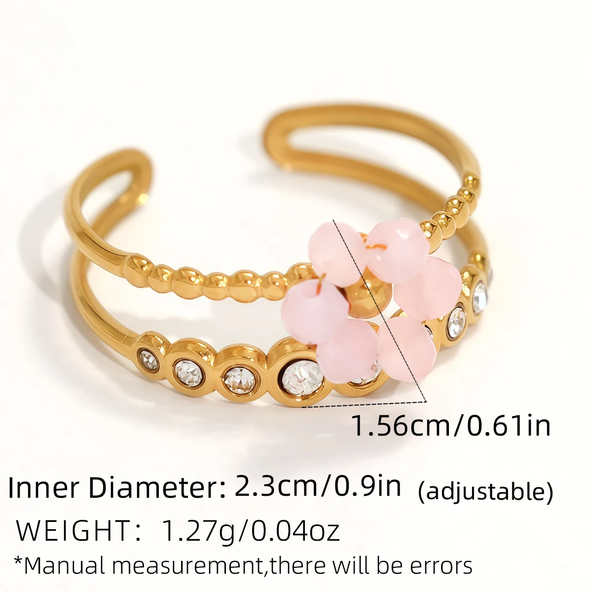 Exquisite Colorful Zircon Flower Design Stainless Steel Rings 18K Gold Plated Waterproof Jewelry For Daily Wear Vacation Seaside view 2