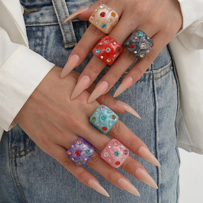 European and American dopamine acrylic ring women's Y2K ice translucent color resin jewelry women's ring set