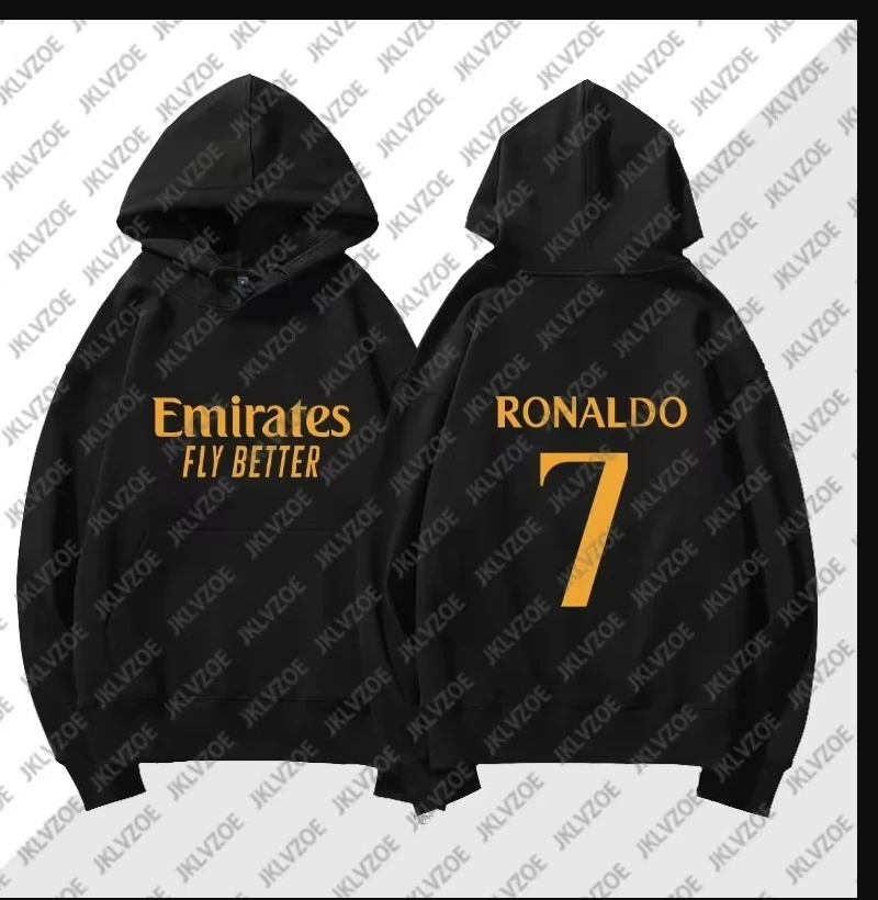 Ronaldo Number 7 Print Fashion Sweatshirts Autumn Winter Comfortable Pullover Boys Girl Comfortable Hooded Unisex Hoodies