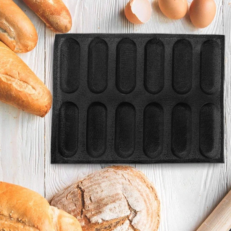 12 Holes Silicone Pan-Non-Stick Perforated French Bread Pan Forms,Hot Dog Molds, Baking Liners Mat Bread Mould-A09G