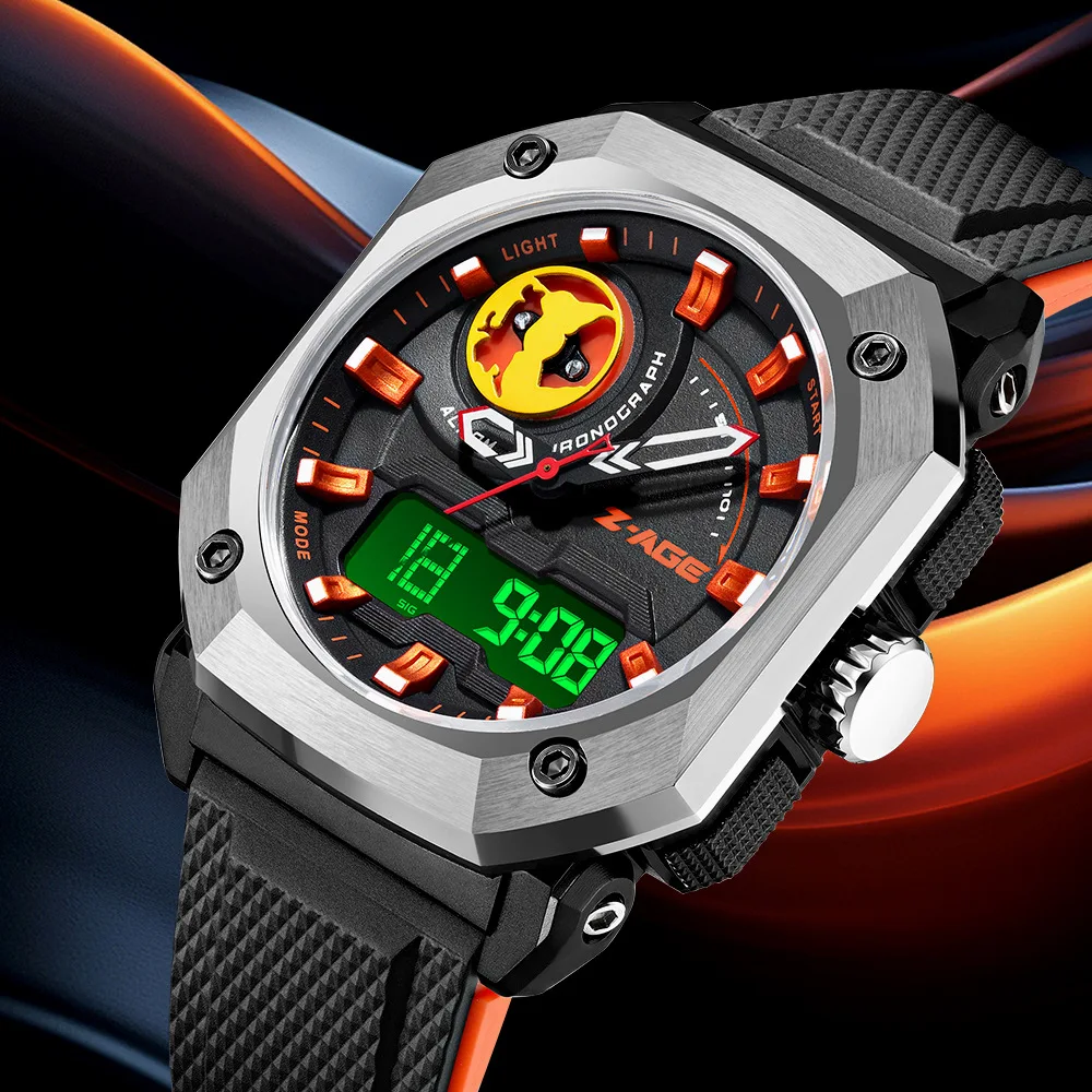 Men's Fashionable Stress-Relieving Dual-Display Luminous Sports Watch Multi-functional Waterproof Casual Student Wrist Watch