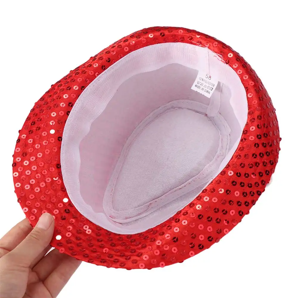 Koreanische Version Pailletten-Fedora-Hut, Brillant Glänzender Tanz-Jazz-Hut 58cm/54cm, Kreativer Glitzer-Jazz-Hut für Erwachsene – Detail 9