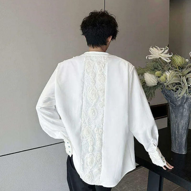 WVGA Spring Autumn New Men Niche Three-Dimensional Lace Floral Embroidery Design Long Sleeve Shirt Niche Chic Casual Tops W17401