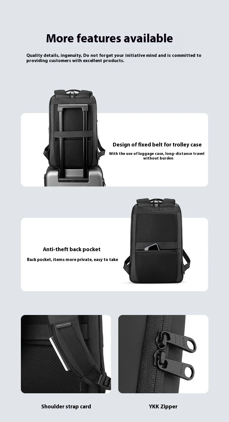 MARK RYDEN  Backpack For Men Fit 15.6 inch Laptop Backpack Multifunctional Anti Thief Backpack Waterproof Bags USB Charging New