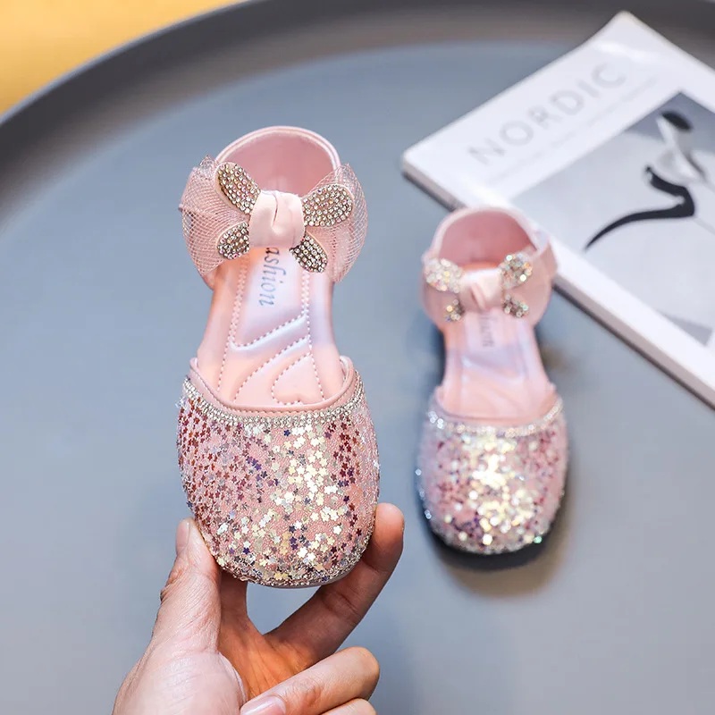 

Glitter Pink Princess Shoes Pretty Children Causal Sequined Sandals Dance Party Dress Shoes for Girls Fashion Soft Bottom Flats