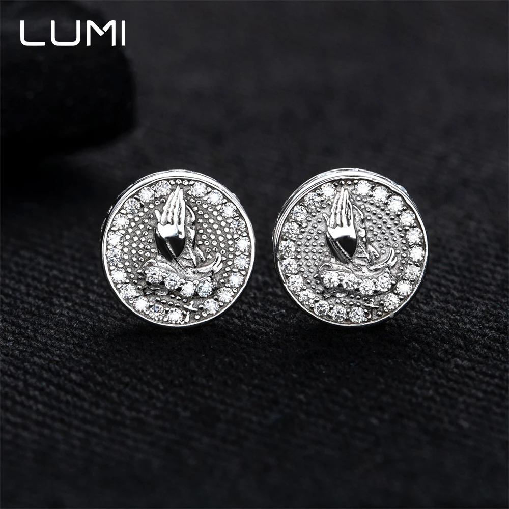 أنيق 925 الفضة الهيب هوب وأقراط مجموع 0.5ct مويسانيتي نحت الصلاة لفتة الأذن هوب للجنسين هدية #2