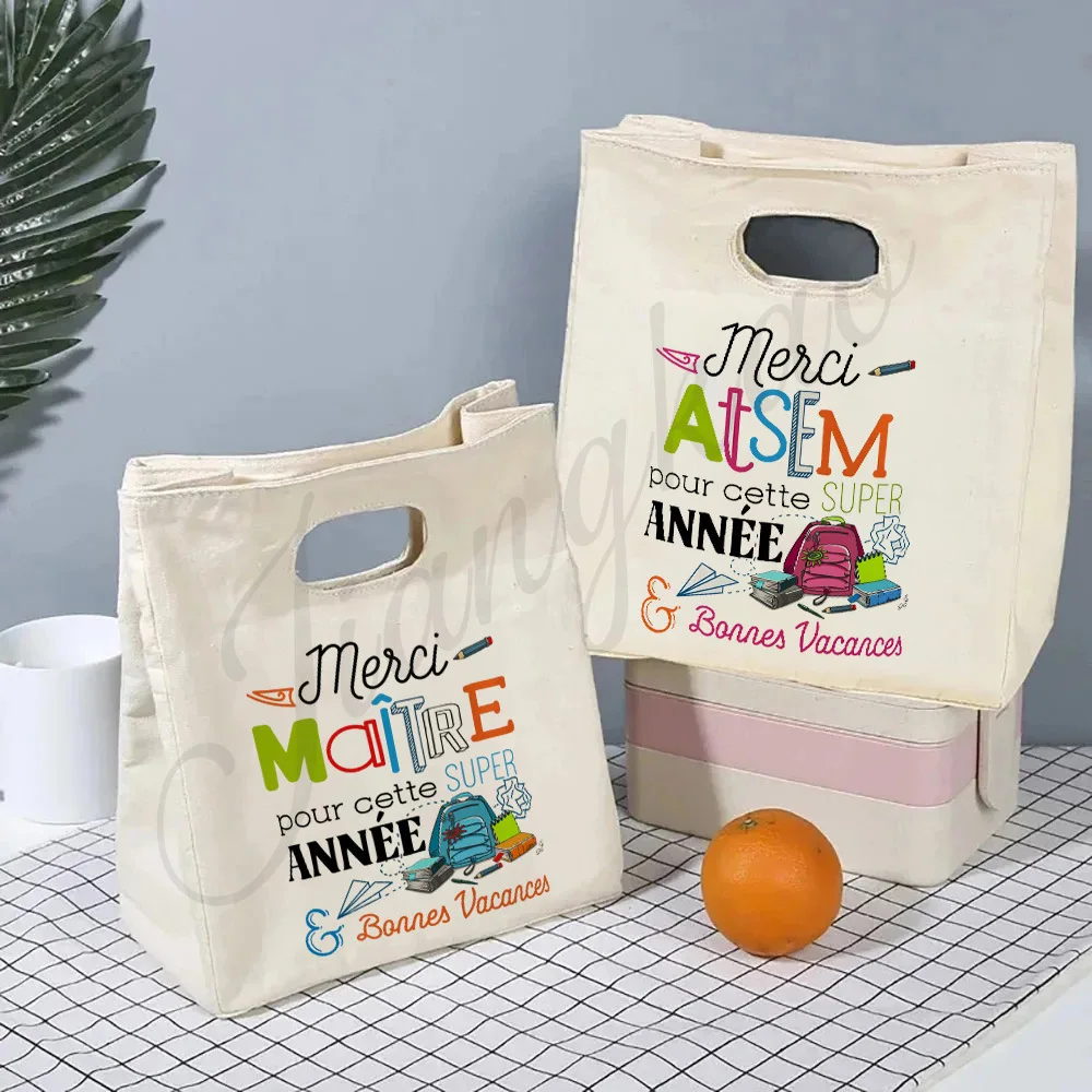 

Merci Maitre Atsem Print Cooler Bags Lunch Bag Portable Insulated Bento Bag Thermal Food Pouch Graduate Thanks Gift for Teacher